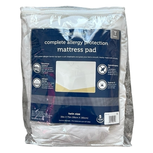 AllerEase Complete Allergy Protection Mattress Pad Twin White Cotton MattressPad - Picture 2 of 3